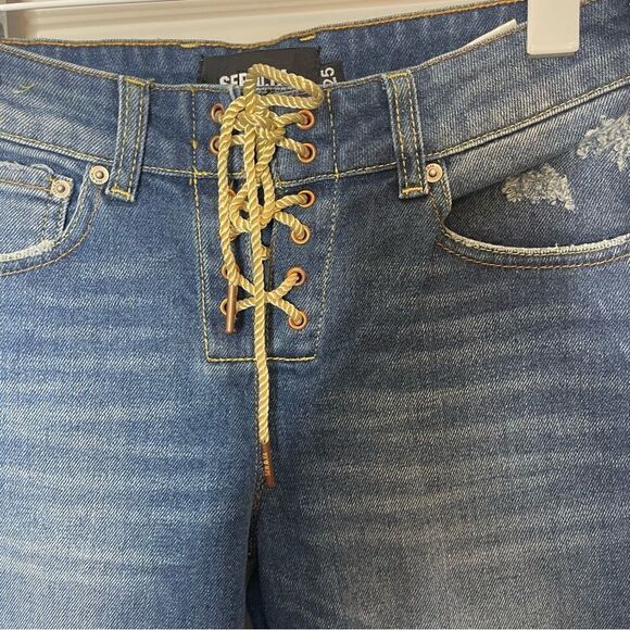 SER.O.YA MID RISE SLIM LACE UP LUCA JEANS DENIM NEW - Picture 6 of 10